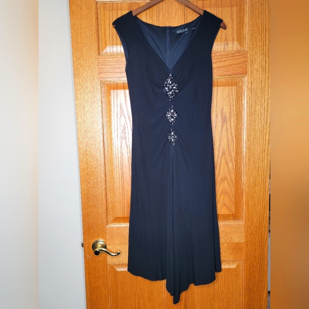 Gilar New York Black Rhinestone Detail Flapper-vibes Sleeveless Dress Sz 6
